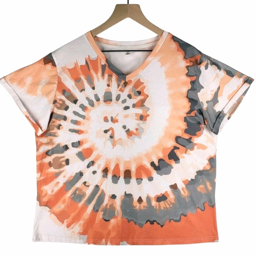 Pixie Lady Tie Dye V-Neck Top Womens XL Earth Tone‎ Festival Boho Hippie